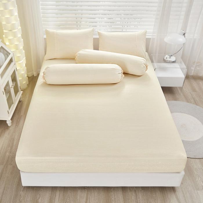 TERLARIS Informa Set 5 Pcs Seprai King rofiber Emboss - Krem Sarung Kasur Alas Tidur Pelindung