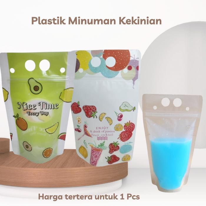 STANDING POUCH KEMASAN MINUMAN KEKINIAN + SEDOTAN L STAND UP DRINK BAG