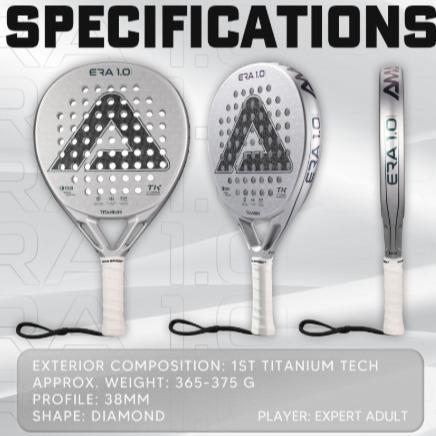 Raket Padel AMASPORT ERA 1.0 TITANIUM Original 18K Carbon, Power Rebound