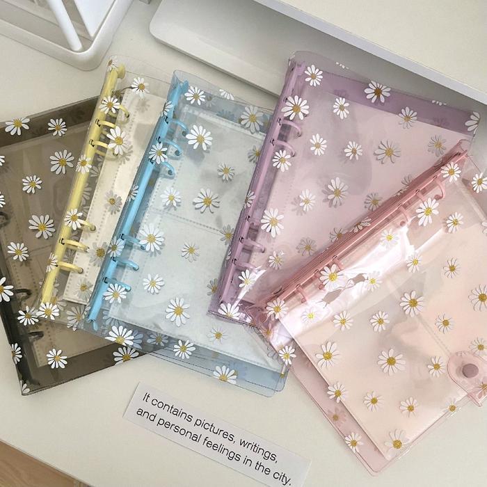 Binder A5 Cover Binder Transparan Motif Daisy Ring 6 Lubang Binder Keuangan Binder Kuliah Binder