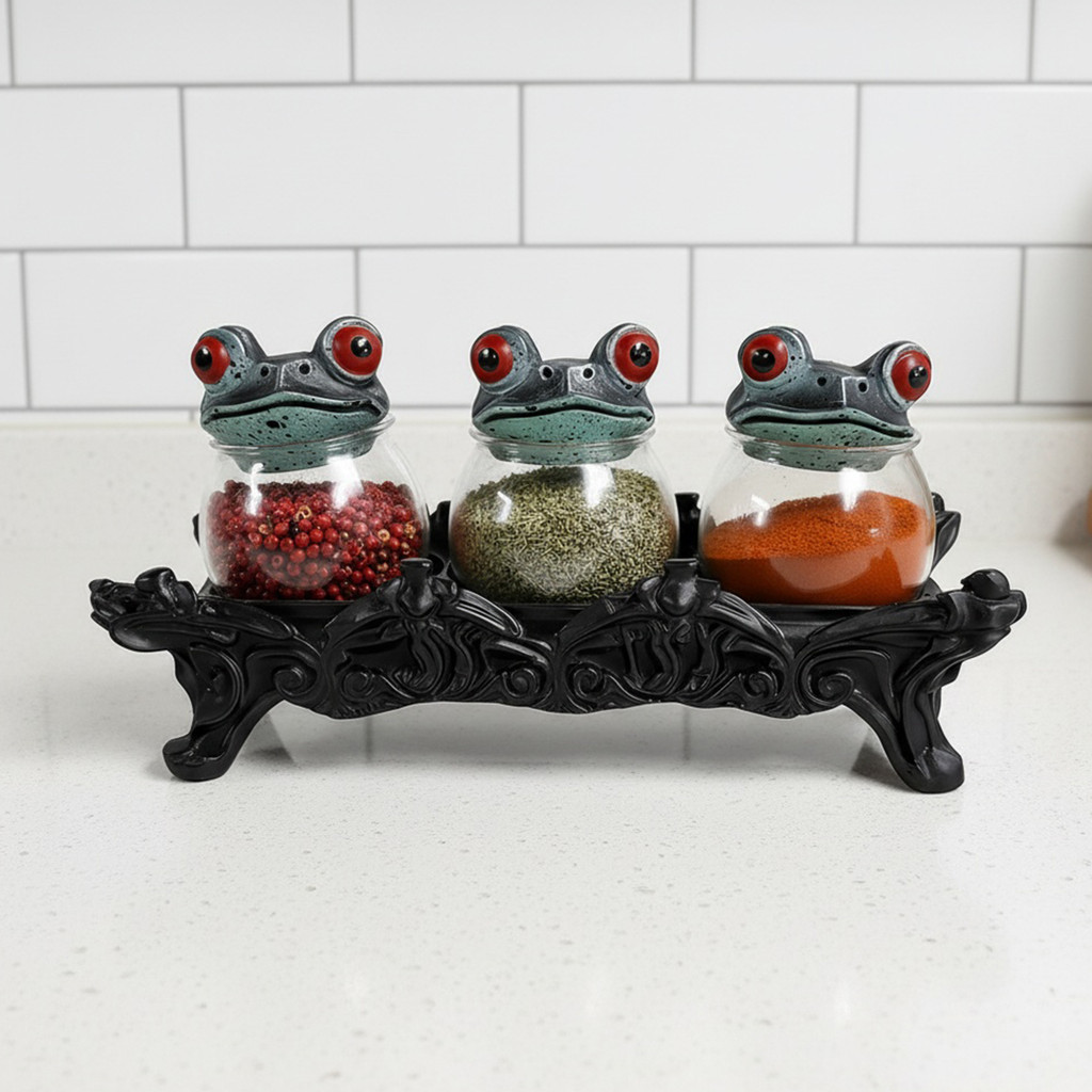Handcrafted Witchy Frog Apothecary Spice Jars Spice Containers 3 Piece Frog Spice Jar Set Seasoning