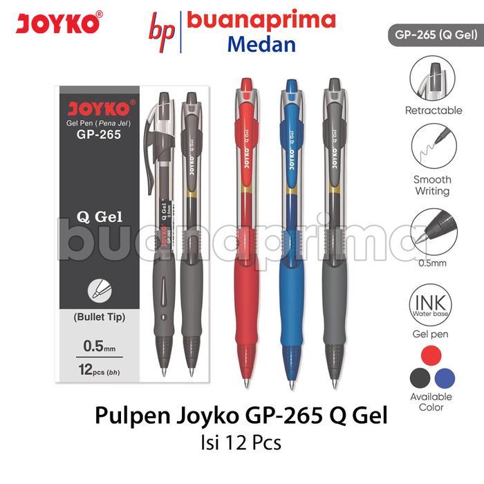 Pulpen JOYKO GP 265 Q GEL 1 Box isi 12 Pulpen Hitam Merah Biru Cair Pena Ballpoin
