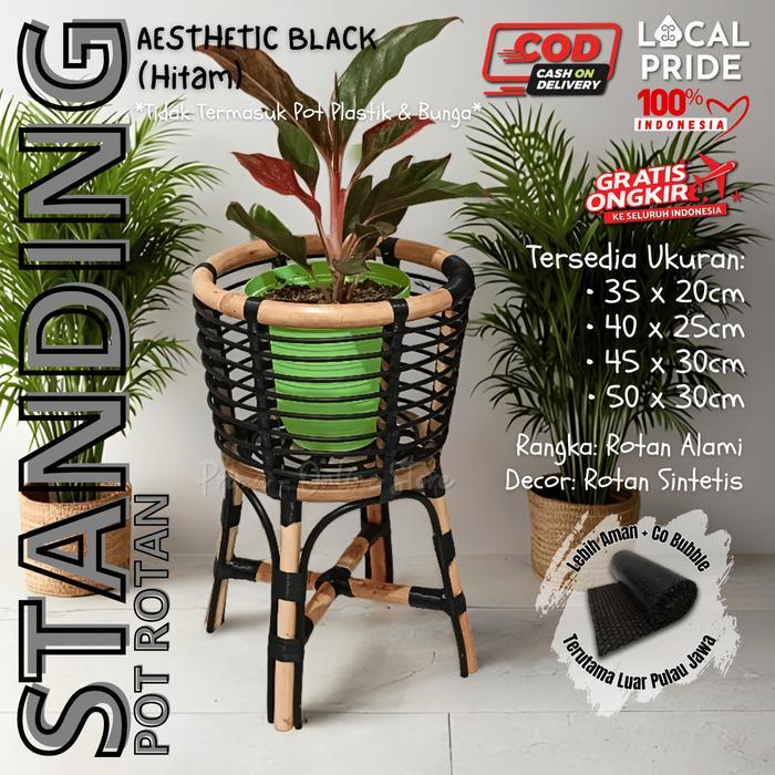 Standing Pot Rotan Alami & Sintetis Aesthetic Vas Bunga Rotan Ukuran 30 - 55 Cm Untuk Tanaman Tbk