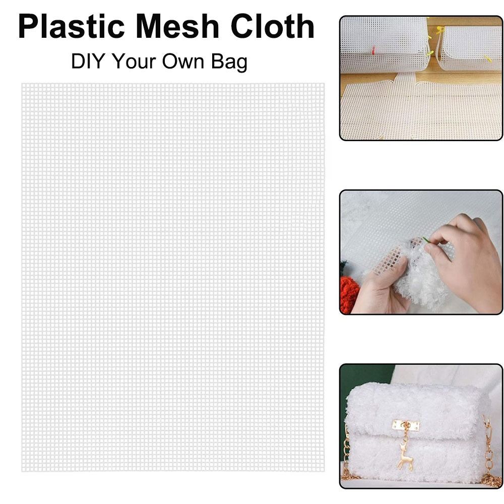 DIY Crafting Plastic Bag Mesh Grid Durable 33x50CM Canvas Bag Sheets Black White Acrylic Yarn