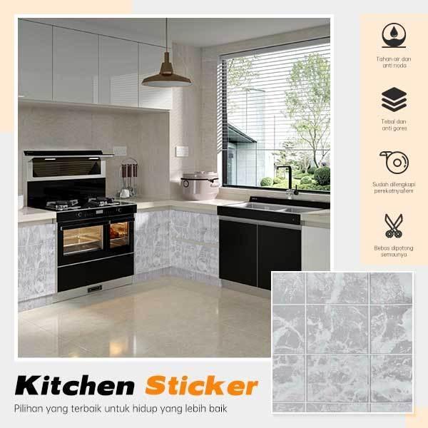 Sticker Dinding Dapur Motif Batu Kerikil Anti Air & Minyak Alumunium Foil 60cm x 3m Marmer Wallpaper