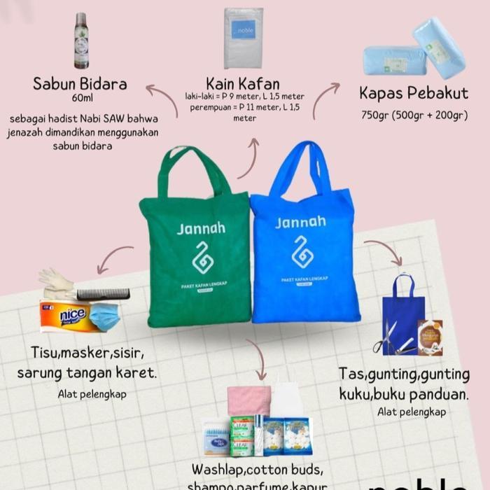 Nobleshare - Paket Perlengkapan Kain Kafan - Kain Kafan Perempuan - Kain Kafan Laki-Laki - Paket