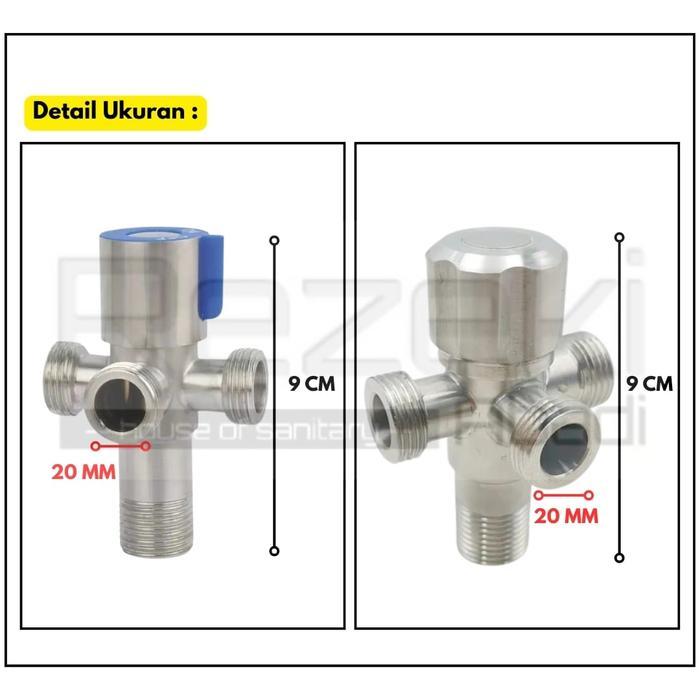 Stop Kran Cabang 3 Stainless Sus304 - Kran Kloset Wastafel
