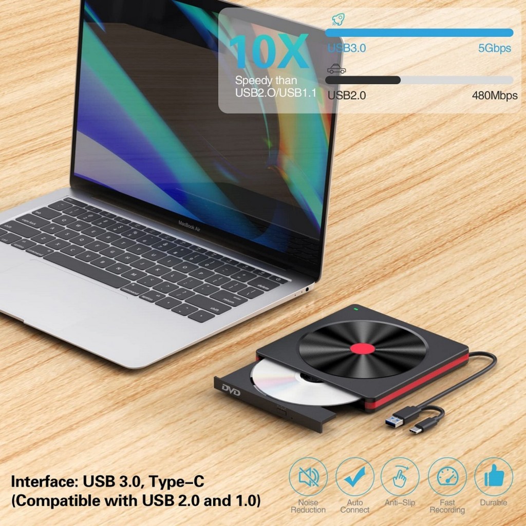 External CD/DVD Drive,USB 3.0 CD DVD +/-RW Burner CD ROM External DVD Drive CD Reader DVD Player for