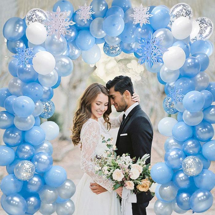 terbaru Terlaris Balon Ulang Tahun Pernikahan Beku Set Balon Salju Biru dan Putih
