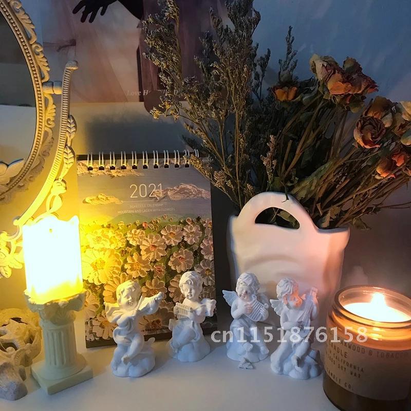 Mini Cupid Sculpture Resin Angel Statue Music Fairy Model Figurines Crafts Christmas Wedding Decor C
