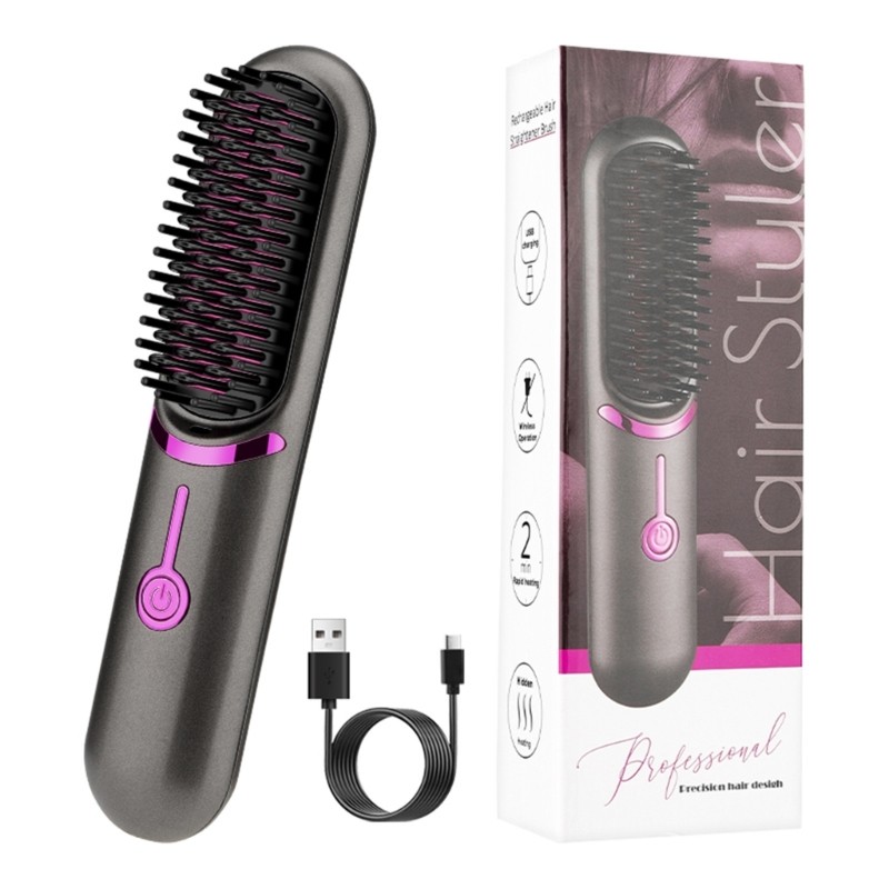 Cordless Hair Straightener Brush Portable Straightening Brush Travel Comb Straightener Women