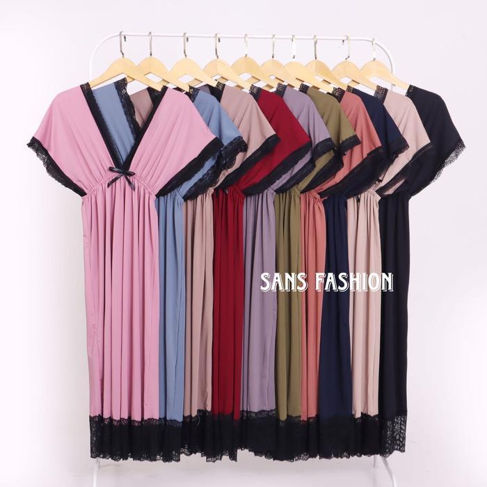 Sans Fashion - RANIA Long Dress JERSEY PREMIUM V Neck LD 120 CM - Midi Dress Babydoll Renda PY 393