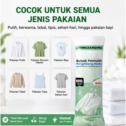 Bubuk Cuci Gelembung Oksigen Aktif Pembersih Noda Membandel, Memutihkan Baju Kuning Anti Bau & Jamur