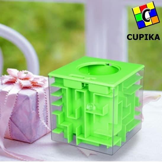 Cube 3X3 3D Maze Puzzle Hijau Celengan Piggy Bank