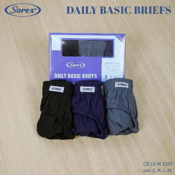 Promo 3Pcs Cd Pria Sorex M 3201 Daily Basic Brief Karet Kerut