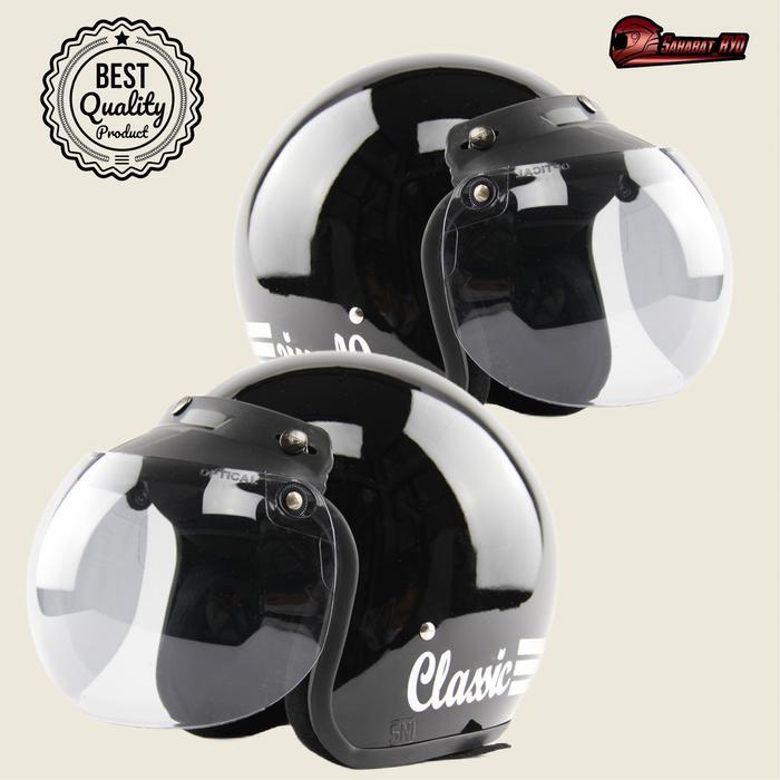 helm motor classic retro sni dewasa pria wanita berhijab cembung kaca