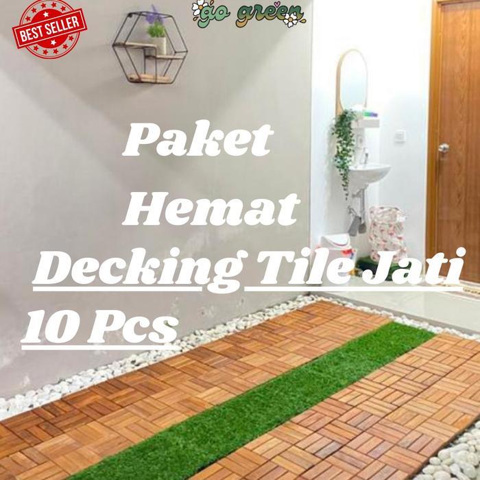 Paket Bundling 10 Pcs Decking Tile - Decking Tile Kayu Jati - Decking Tile Rumput Sintetis Plastik