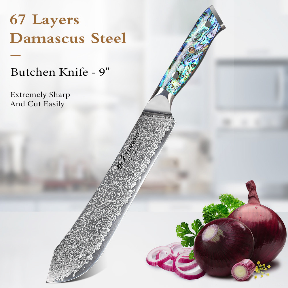 TURWHO 9 Inch Professional VG10 Japanese Damascus Steel Kitchen Knives High Carbon Steel Chef