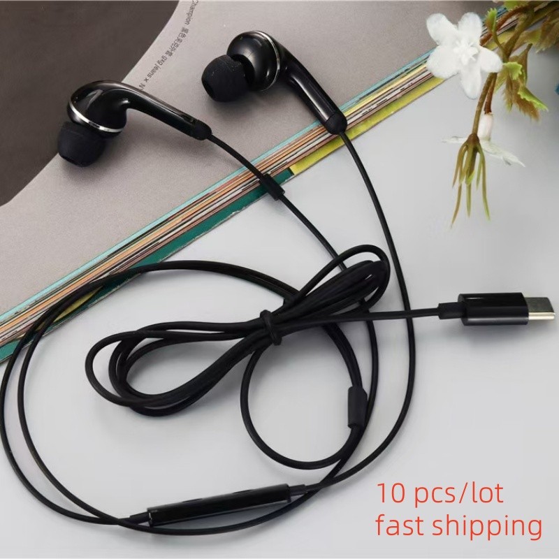 10 pieces Type C Headphones HiFi Stereo surround sound In-ear Wired Music Earbuds For Galaxy S24 S23
