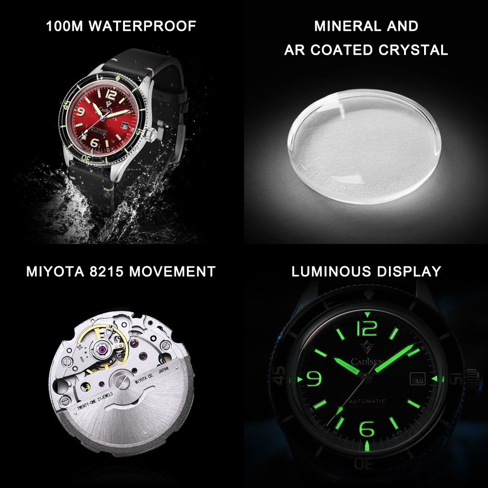 CADISEN 2026 Watch Men Mechanical Wristwatches MIYOTA 8215 Movement Genuine Leather Strap Waterproof