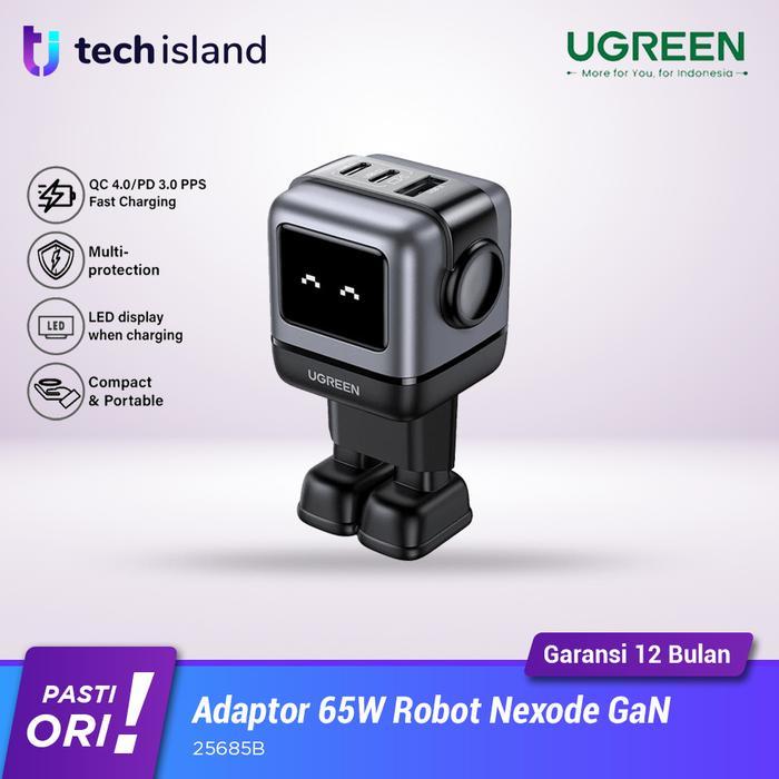ASLI Ugreen Robot Adaptor 65W Charger Nexode Gan PD3.0 PPS QC4.0 LED Display READY STOCK