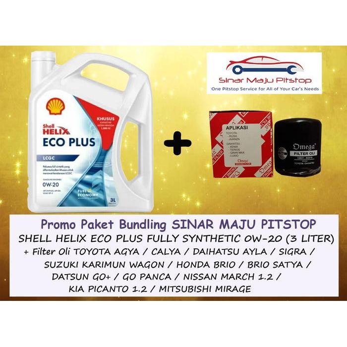 HOT SALE Paket Bundling SHELL HELIX ECO 0W-20 & FILTER OLI MOBIL DAIHATSU AYLA BISA GRAB