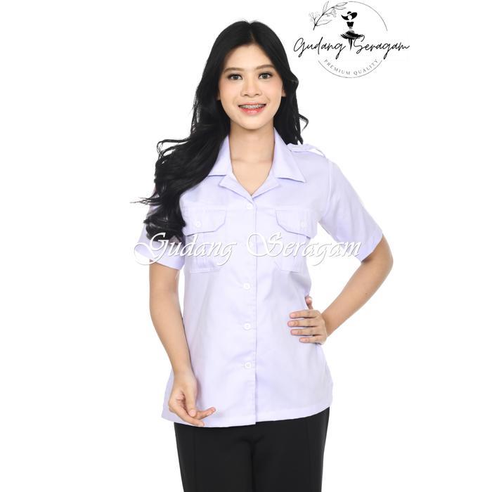 kemeja putih pns wanita lengan pendek cocok untuk asn & pegawai pemda