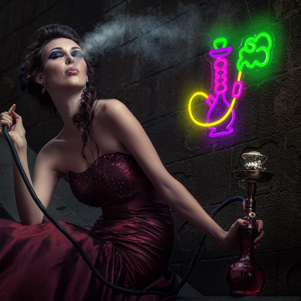 Hookah Neon Sign Hookah Shape Neon Light LED dimmable for club party nightclub Bar Restaurant Music