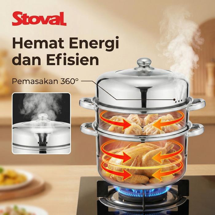Murah [Special Live Promo] Stoval Steamer 2 Susun 3 Tingkat Panci Kukus Stainless Steel - Panci