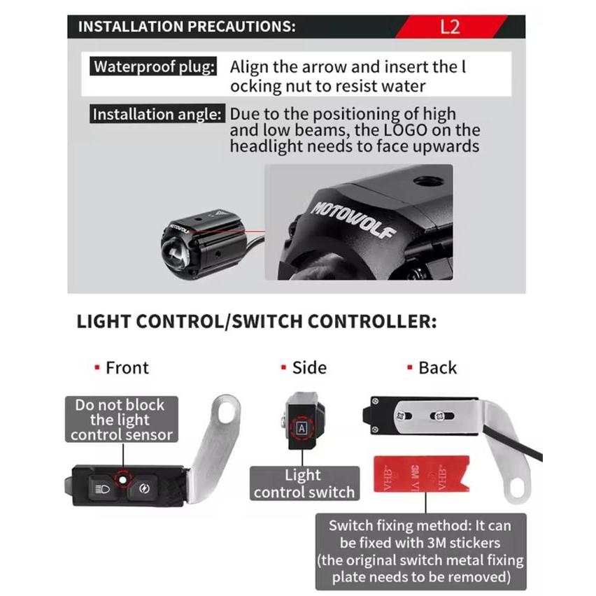 Motowolf Brontosaurus L2 Lampu Sorot Motor Mini D2 Intelligent Light Sensor
