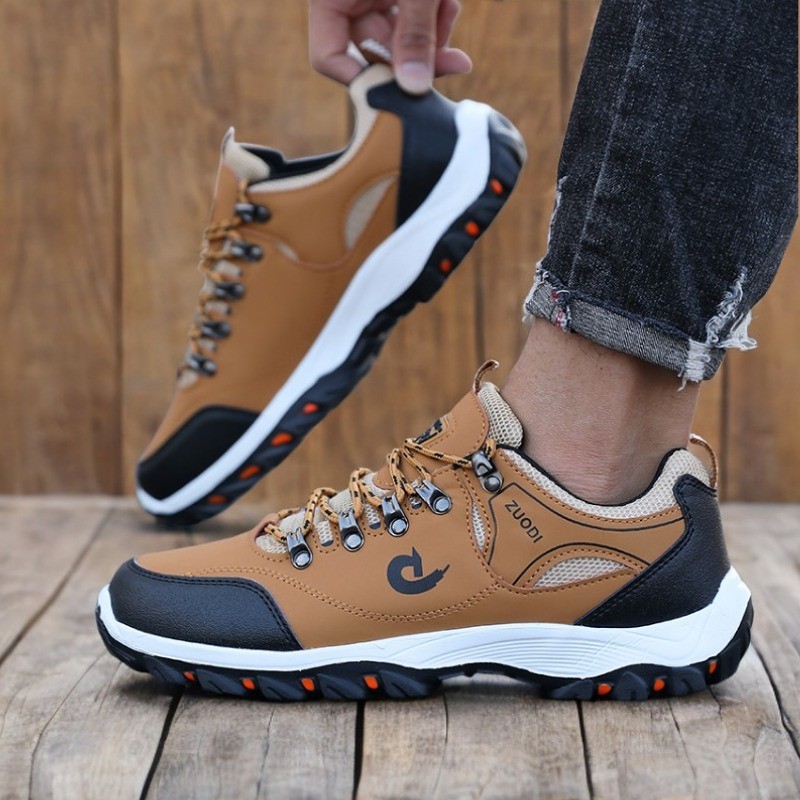 Hiking Boots Men's Black Sneakers Waterproof and Durable Mountaineering Shoes, Vulcanized Shoes for