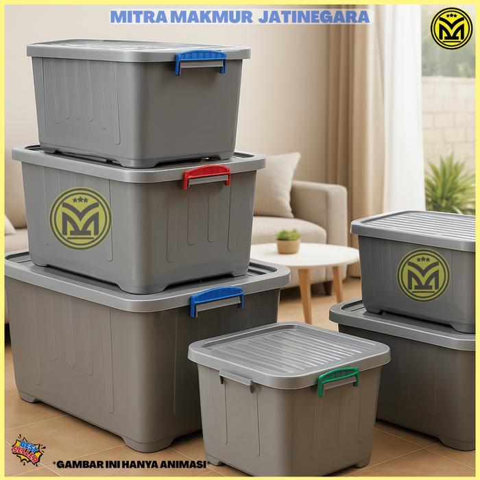 TERLARIS Container Box 60 Liter Silver Cb 60 MPW Kontainer Box Penyimpanan Roda Plastik gratis