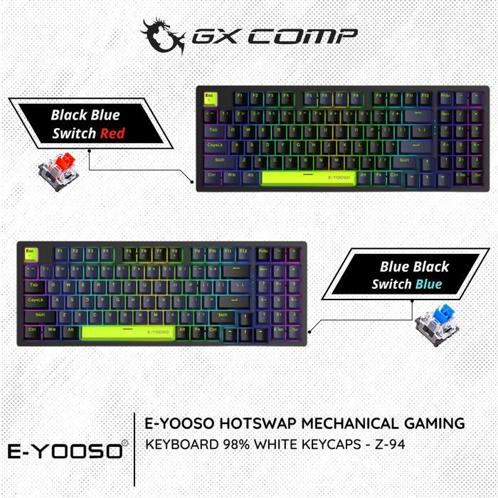 Sale E-Yooso Z94 Blue Black 98% Hotswap Mechanical Gaming Keyboard