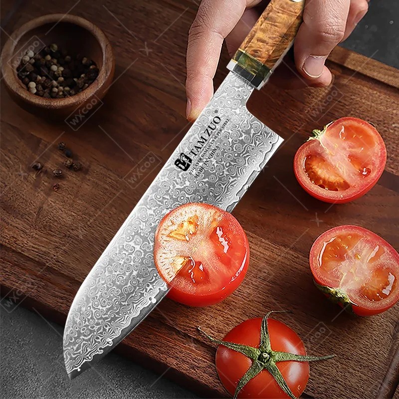 WXCOO Damascus Pattern Kitchen Knife Japanese Kiritsuke Knife Fish Fillet Boning Knife Scissor Set