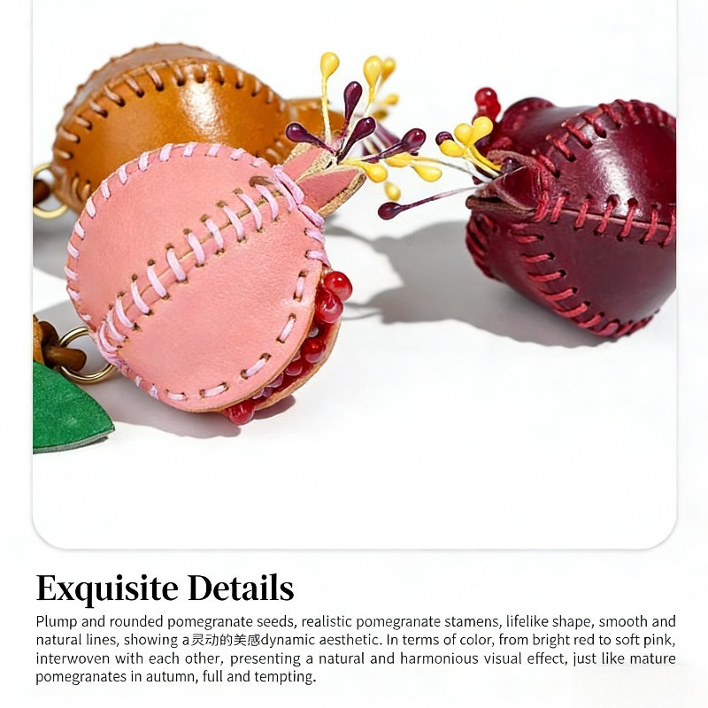 Genuine Leather Bag Charm Pomegranate Keychain Handmade Purse Pendant Vegetable Tanned Cowhide