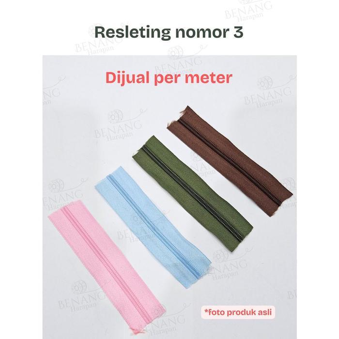 Resleting nylon nomor 3 dijual meteran untuk jahit dress tas kualitas daun bagus dan tebal