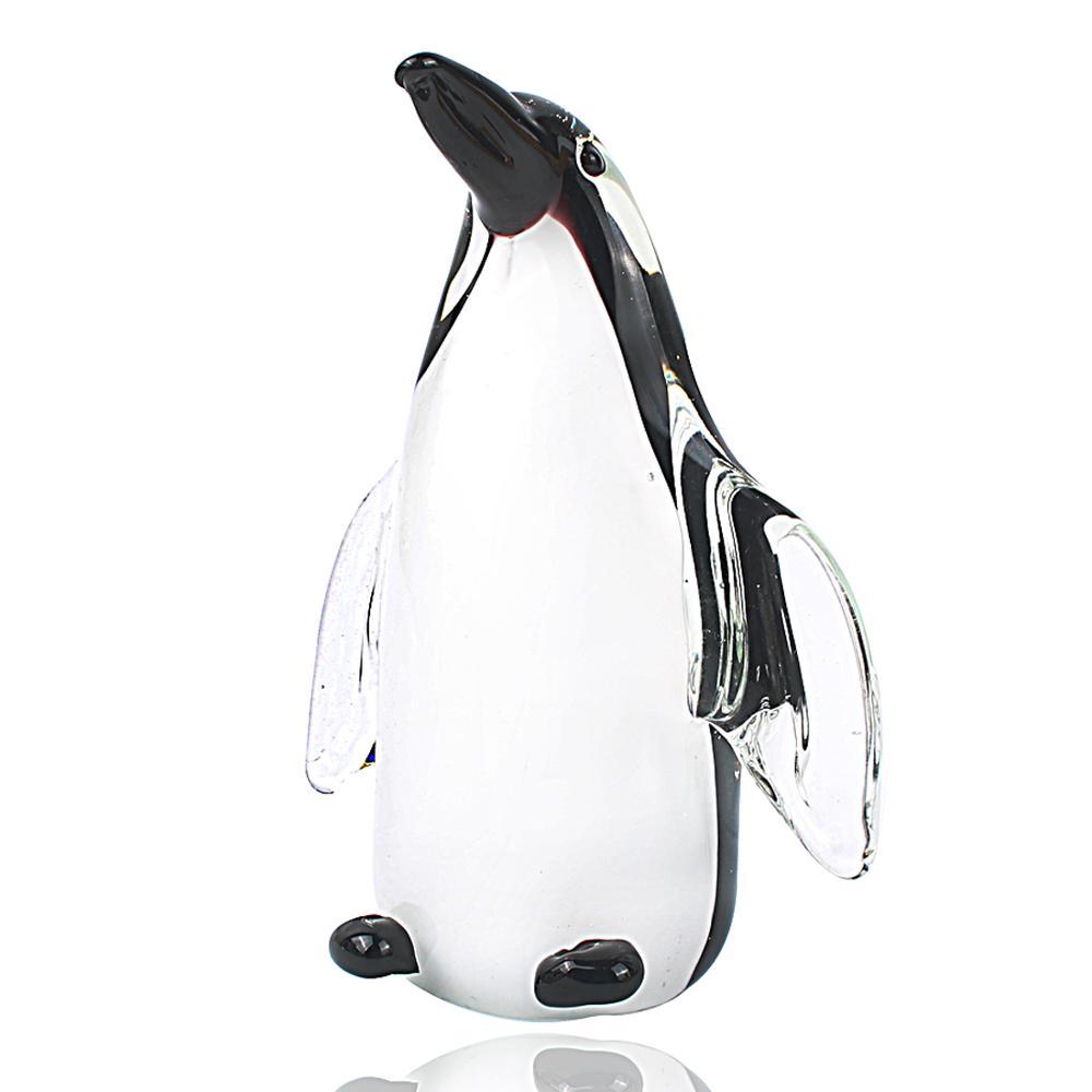 Glass Penguin Figurine Handmade Blown Art Crystal Penguin Sculpture Animal Statue Collectable Desk D
