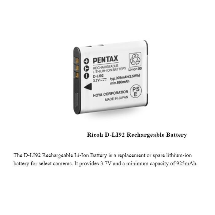 Ricoh Rechargeable Battery D-Li92 - Pentax D-Li92 Battery Wg80/Wg70