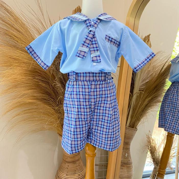 Ivc - Seragam Sekolah Tk Anak Motif Biru Kotak - Bisa Cod Diskon Sale