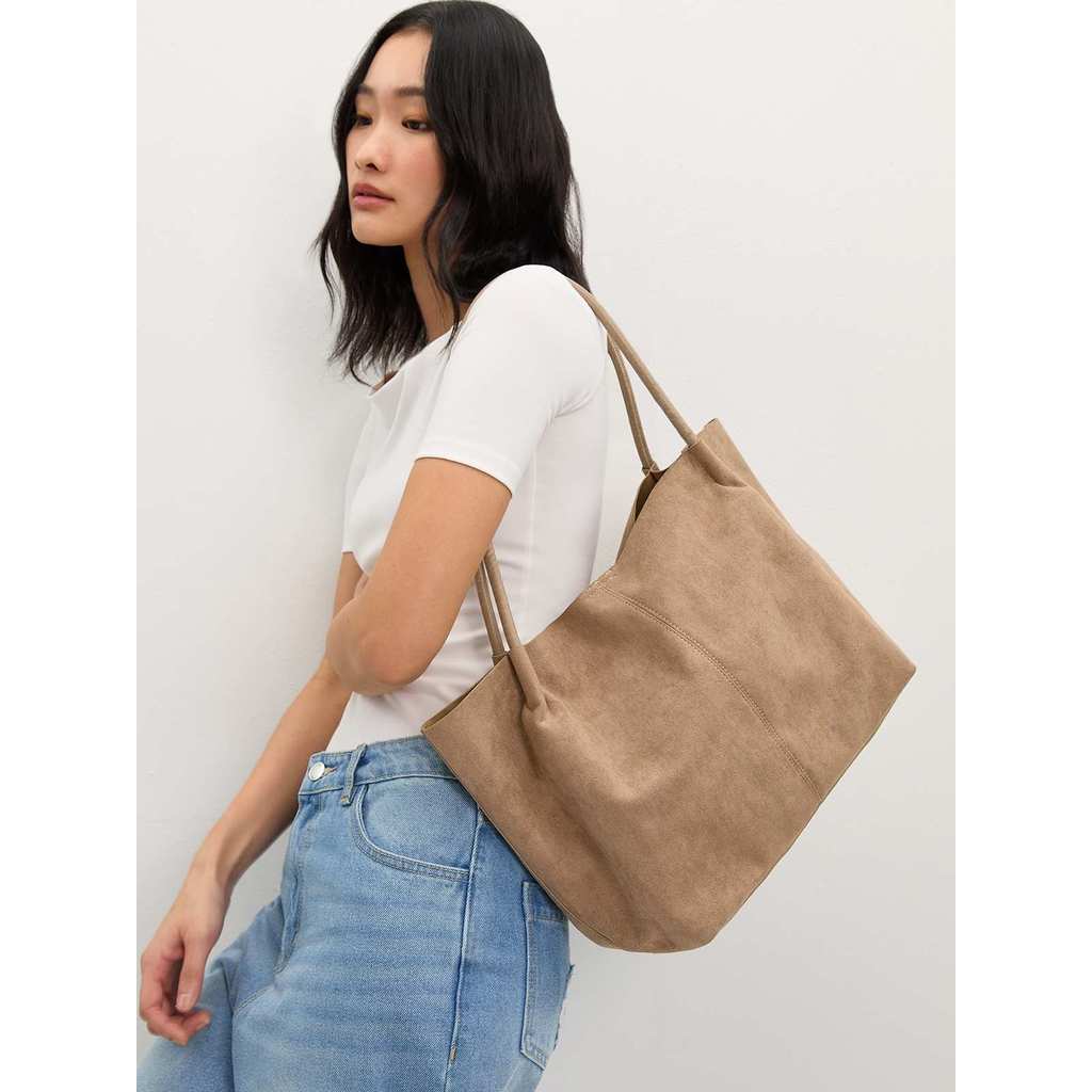 Pomelo - Tas Wanita - Suede Tote Bag - Beige