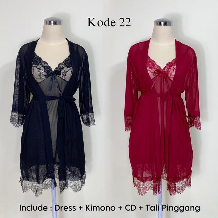 Tally - Yimei Claire Lingerie Kimono Dress 2In1 Baju Tidur Dinas Malam Wanita 22 Baju Tidur Panjang