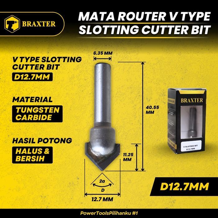 Braxter V Type Slotting Cutter Bit Mata Router / Profil / Trimmer Kayu Tct