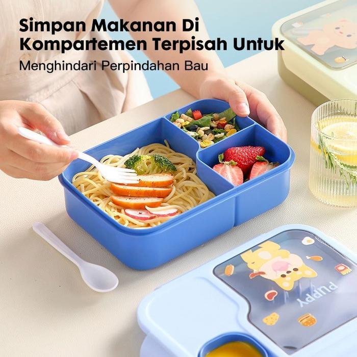 Steven +eatkitEatkit Kotak Makan Sekolah 1450ml3 Sekat Anti CampurBekal Anak Kartun