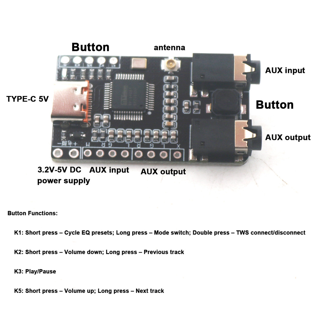 BP1048B1 DSP TUNING MODULE BLUETOOTH 5.3 AAC SBC AUDIO BOARD USB SOUND CARD AUX AUDIO OUTPUT DIY BT
