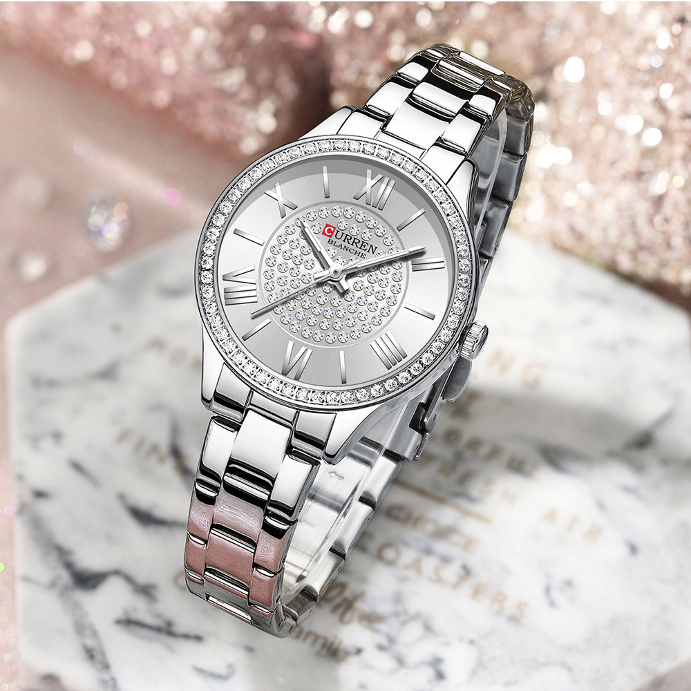 CURREN Watch for Women Rose Gold Wristwatch Luxury Stainless Steel Strap Luminous Qointer Quartz