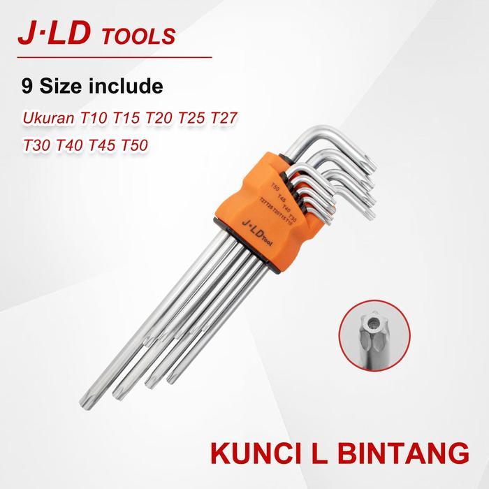 JLD Kunci L bintang 9pcs T10-T50 kunci bintang 1 set lengkap kunci L panjang 1 set lengkap