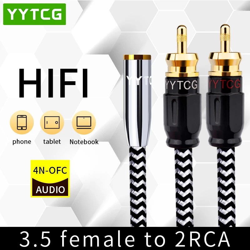 YYTCG 3.5mm Jack to 2 RCA Cable Female To 2RCA Male Aux Audio Cable 3.5mm Jack Aux Cable for
