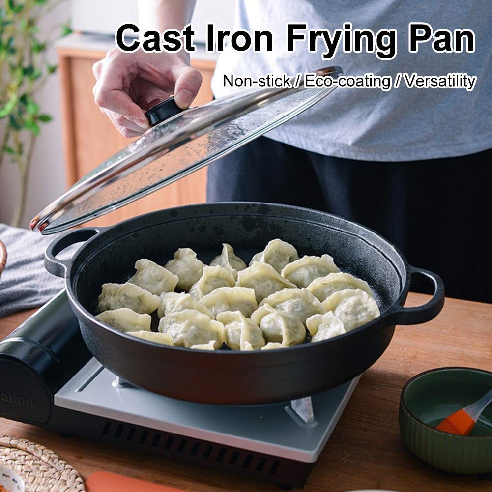 8.7/9.8/11/11.8 Inch Cast Iron Skillet with Double Handles Griddle Baking Tray for Bread Baking
