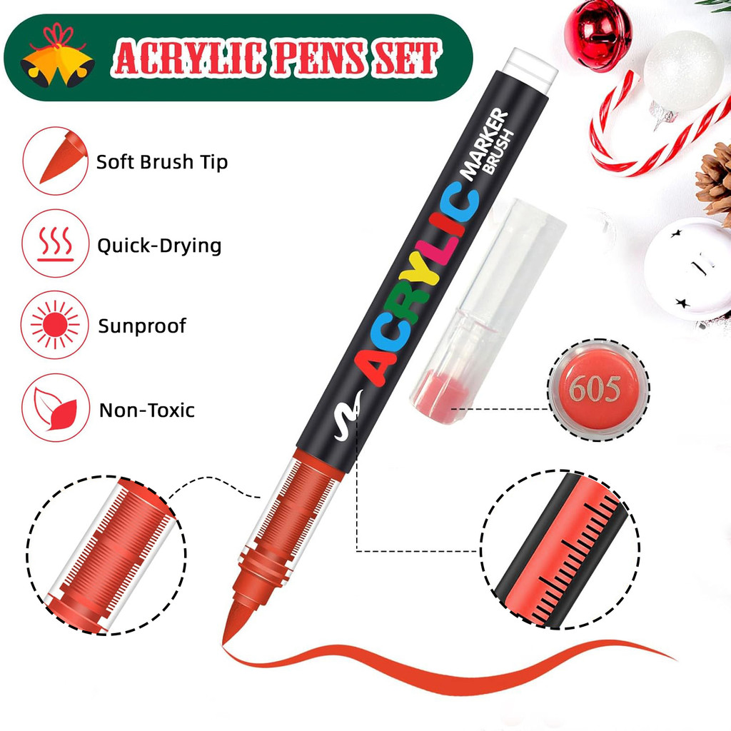 12-366 Colors Acrylic Painting Marker Waterproof Acrylic Brush Marker Professional Acrylic Marker