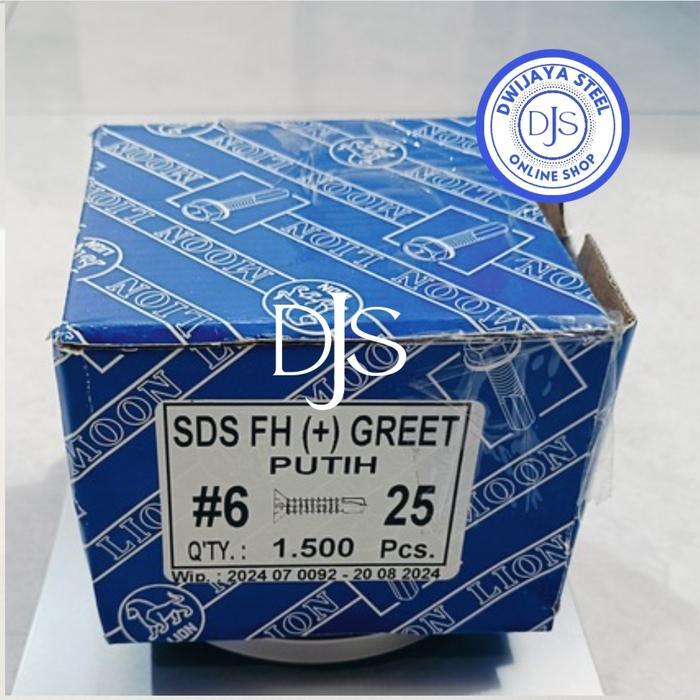 #6X25 Sds Fh (+) Greet Putih Sekrup Sds Fh (+) Grc 6X25 Moon Lion Skrup Carlsiboard Roofing Grc